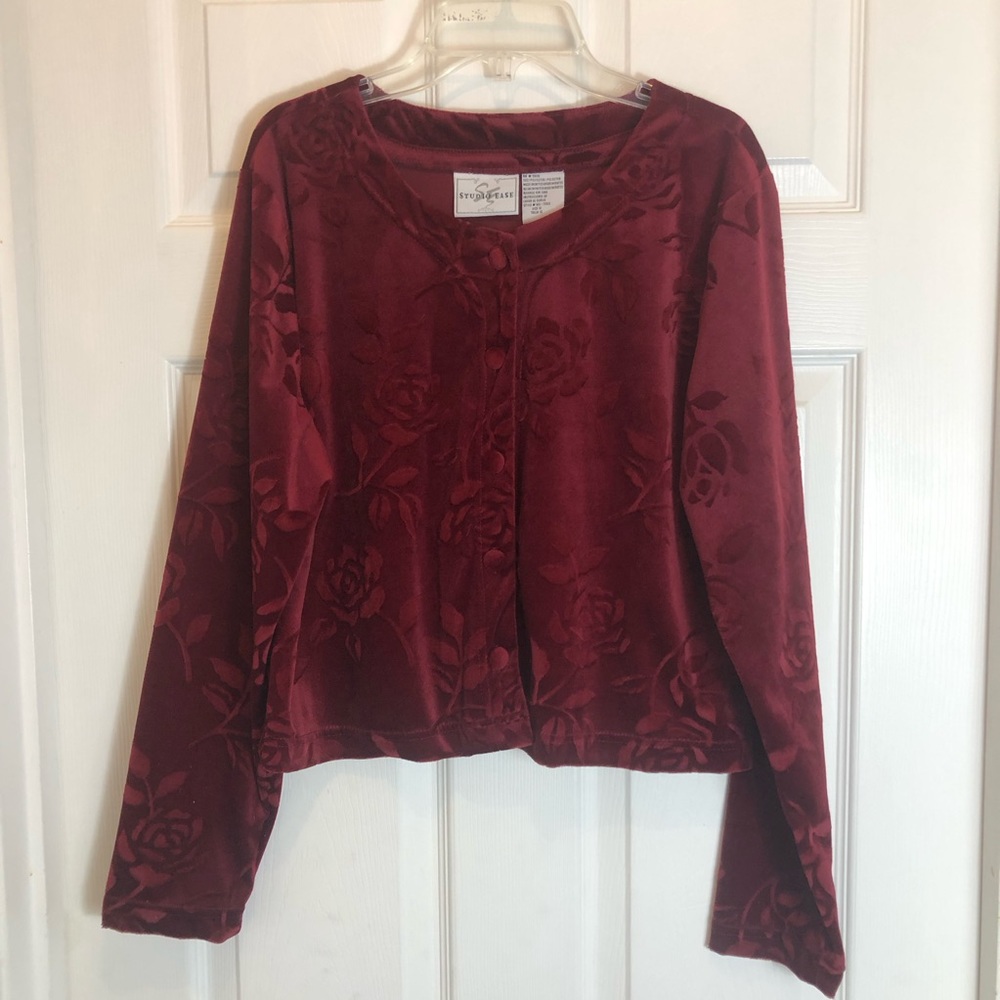 Studio Ease Velvet Jacket with Floral Detail and Covered Buttons  Size 12